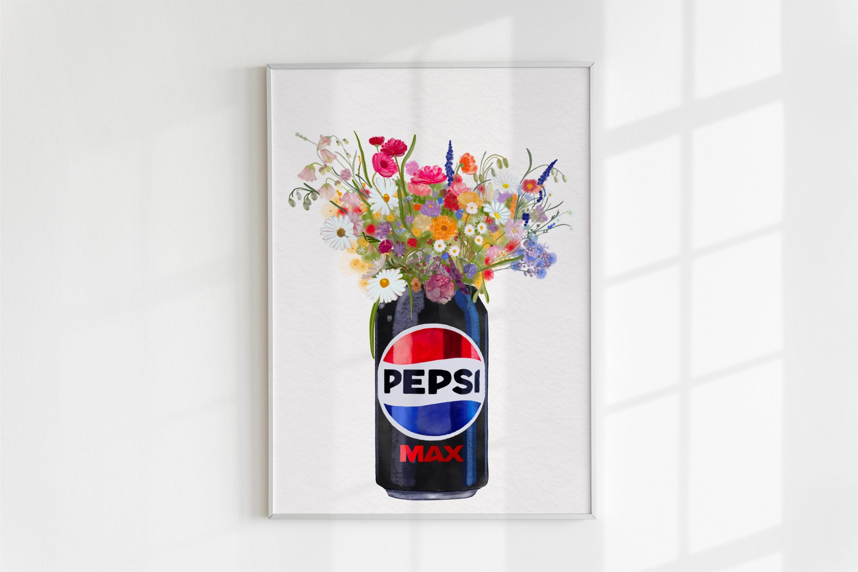 Pepsi Max Can Inspired Vase With Colourful Wildflowers Art Print