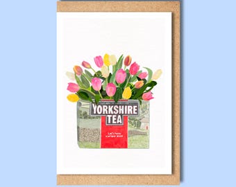 Yorkshire Tea and Tulips A6 Matte Greetings Card