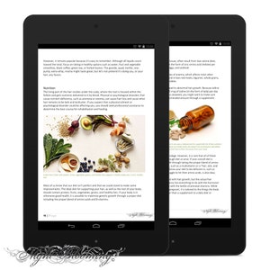 May include: A page from a book about hair health and nutrition. The page features a colourful image of fresh produce, nuts, and a can of sardines. The text on the page discusses the importance of a healthy diet for hair growth and mentions specific nutrients like zinc, iodine, and amino acids.