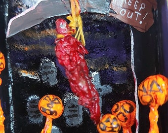 Handgefertigter Horror Shadow Box Collage Patch, böser dunkel gruseliger miniatur Kürbis Aufnäher, Halloween das ganze Jahr