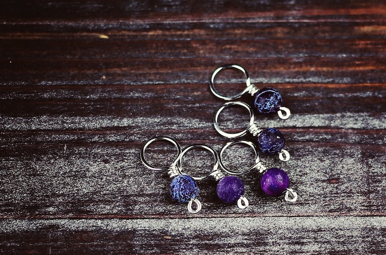 SALE!! Gift Gifts for Knitters Genuine Purple Sugilite Sterling SilverCopperBrass KnitKnitting Stitch Markers Set of 5