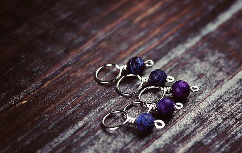 SALE!! Gift Gifts for Knitters Genuine Purple Sugilite Sterling SilverCopperBrass KnitKnitting Stitch Markers Set of 5