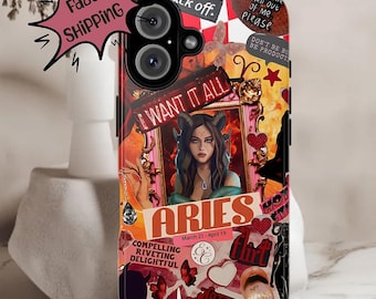 Aries Vintage Zodiac CollageTough Phone Case, iPhone 8 X 11 12 13 14 15 16 Pro Max Mini, Pixel 5 6 7 8 9, Galaxy S10 S20 S21 S22 S23 S24 S25