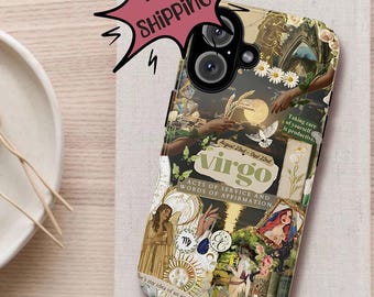 Virgo Vintage Zodiac Collage Tough Phone Case, iPhone 8 X 11 12 13 14 15 16 Pro Max Mini, Pixel 5 6 7 8 9, S Galaxy S20 S21 S22 S23 S24 S25