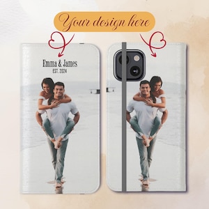 Funda tipo cartera con foto personalizada para iPhone 16, 15, 14, 13, 12, 11 Pro Max, Mini Plus, Galaxy S25, S24, S23, S22 y Ultra, tarjetero, regalo personalizado