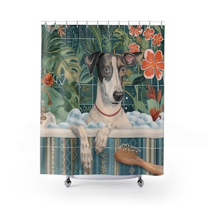 Italian Greyhound Shower Curtain, Funny Dog Shower Curtain, Botanical Italian Greyhound Bathroom Curtain, Dog Decor Art Shower Curtain