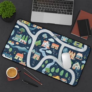 Kinder Auto Spielmatte Road Mousepad Schreibtischmatte, Kinderspielmatte Design, lustiges Bürozubehör mit Auto-Themen, Kinderzimmerdekor, niedliche Stadtkarte Matte