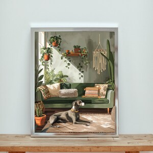 Italian Greyhound Wall Art, Boho Plant Poster, Italian Greyhound In Living Room, Decorative Wall Decor, Italian Greyhound Print