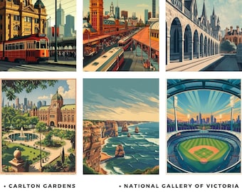 Melbourne Travel Prints Bundle | Set of 6 | Digital Download | Melbourne Wall Art | Australia Travel Print | Wall Art | High Resolution