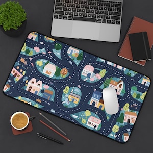 Cartoon Car Playmat Road Mousepad Desk Mat, Children's Play Mat Design, Car-Themed Office Accessory, Kid's Room Decor, Colorful Illustration