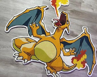 Alfombra de anime Pokémon Charizard hecha a mano, alfombra de Pokémon Charizard, alfombra de anime dragón que respira fuego, alfombra de anime Charizard para fanáticos de Pokémon