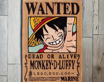 Straw-Hat Luffy One Piece Anime Rug, One Piece Wanted Poster Rugs, Monkey D Luffy Bounty Poster Rug, One Piece Luffy Rug for Anime Fans