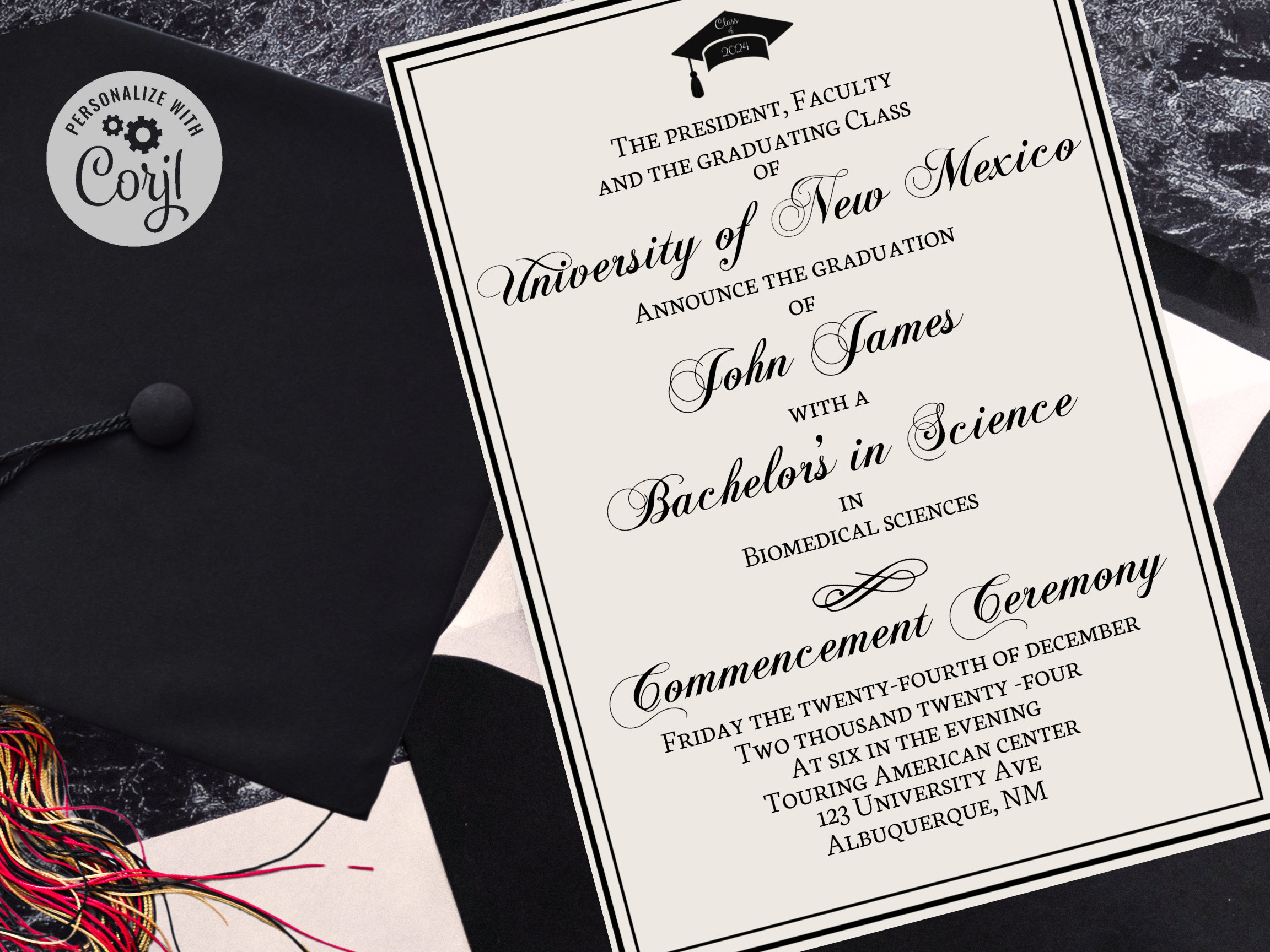 Personalizable Formal Graduation Invitation for Bachelor's or Master's ...