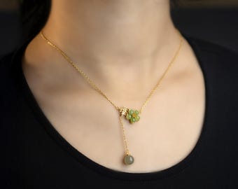 Lucky Green Jade Blume Halskette • Glücksbringer • Vergoldetes Sterling Silber