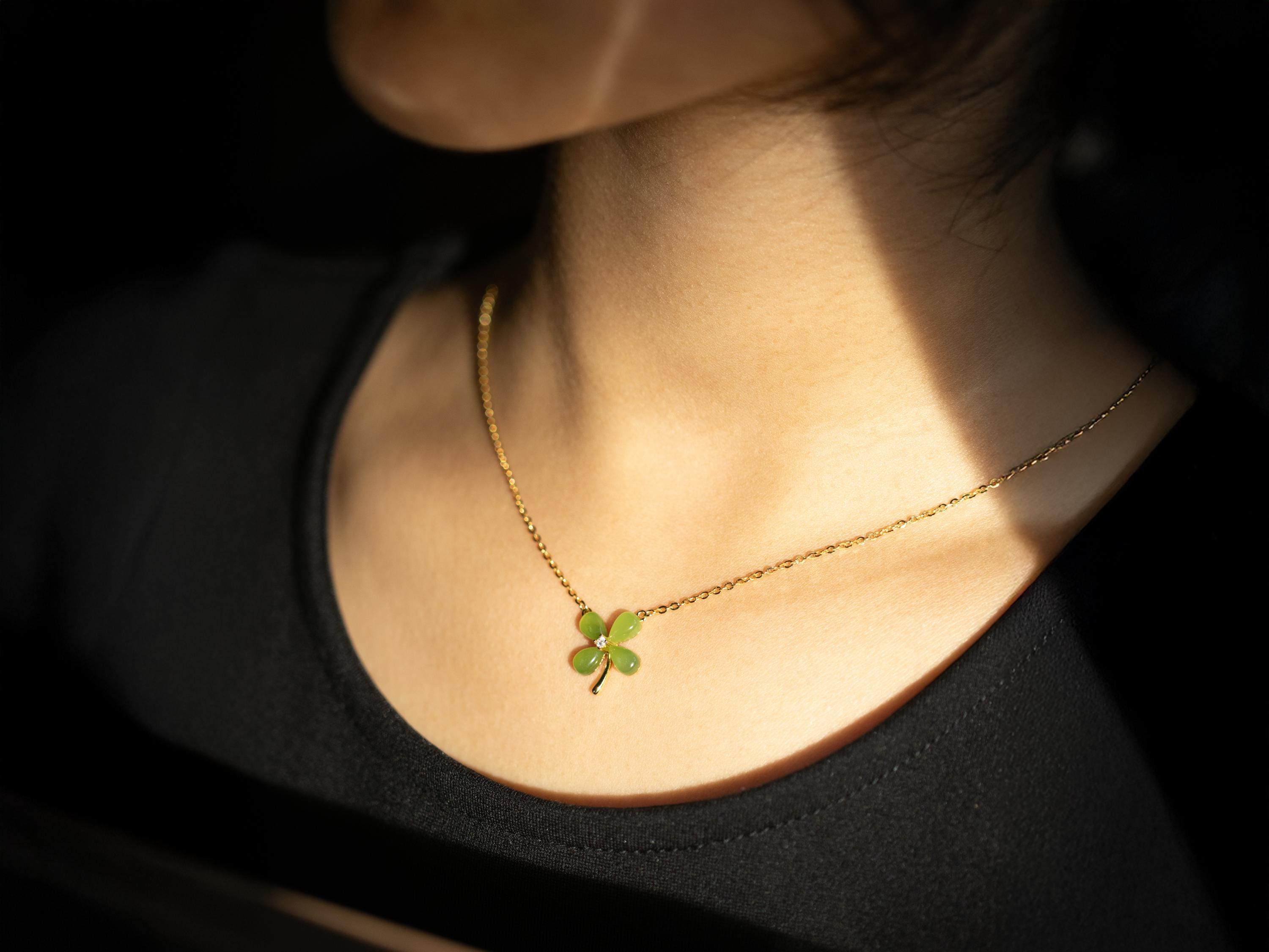 Elli Collana Trifoglio simbolo di fortuna con zirconi in Argento