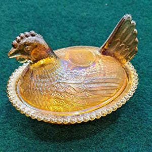 Vintage Amber Hen on Nest Covered Dish by Indiana Glass
