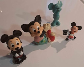 4 Mickey Mouse Figures, Clip-on, Wind up, Rubber, PVC, for Mickey Collectors