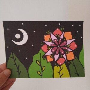 Geometrische mandala nachtprint / Decoratie / Blad / Geometrie / Illustratie / Illustratie / Geometrie / Postkaart / Kaart
