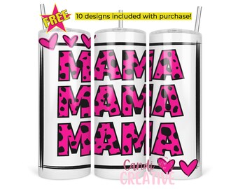 Mama Tumbler Wrap PNG, Mother's Day 20oz Tumbler Wrap PNG Sublimation Design, 20oz Skinny Straight Tumbler Wrap PNG, Cute Tumbler Design