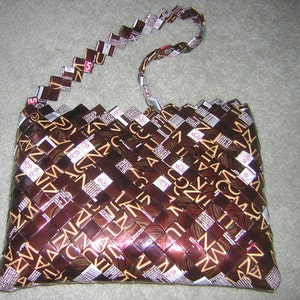 Handmade Large Gold & Brown Candy Wrapper Foil Zipper-Top Shoulder Handbag Purse Bag