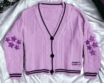 Folklore Strickjacke mit Zopfmuster, V-Ausschnitt - übergroßer niedlicher handgestrickter - Taylor Swift Pullover - Geschenk für Mädchen - Preppy - Für Fan