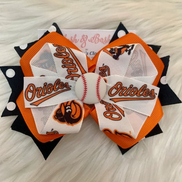 Over the Top Baseball Themed Hair Bow Orioles