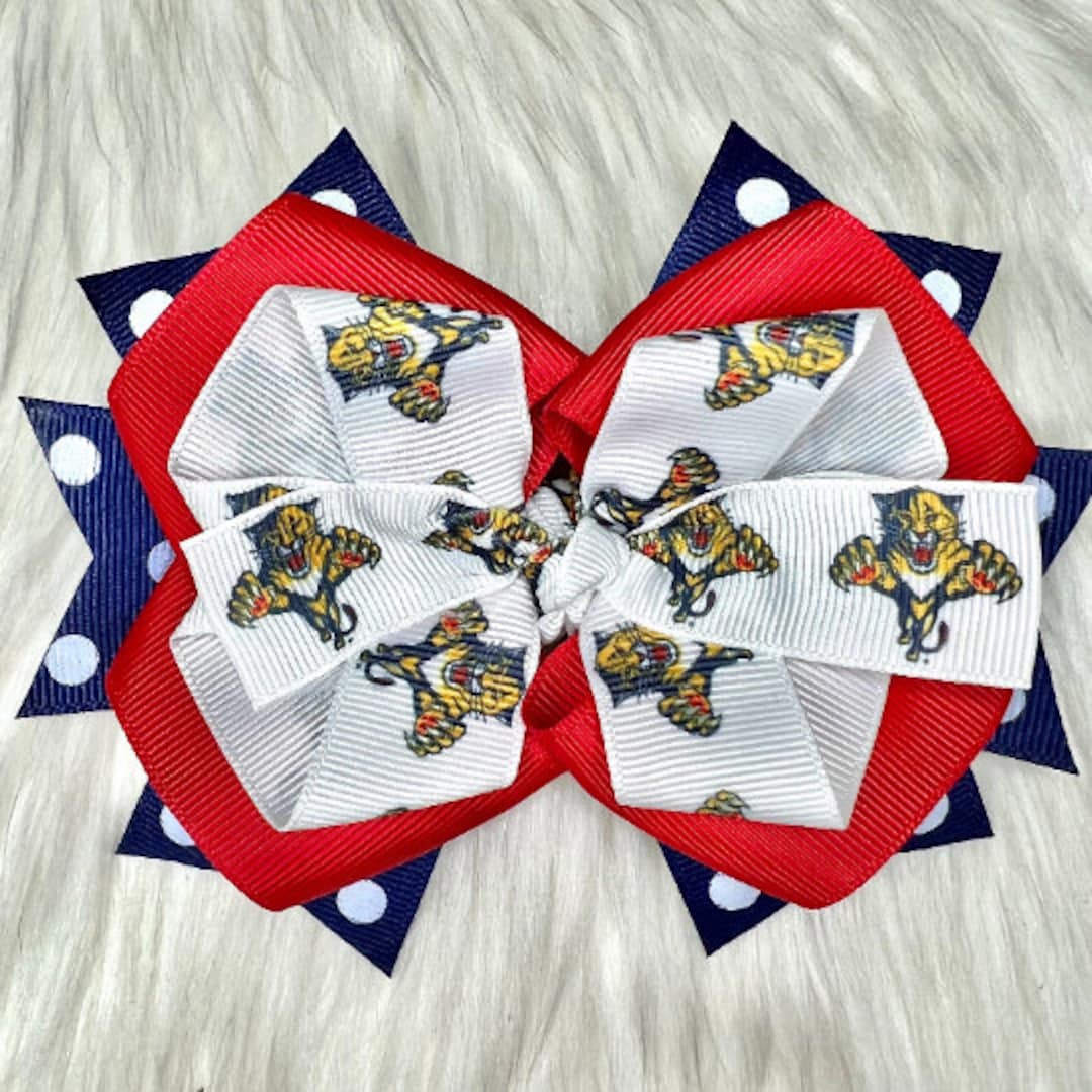 Over the Top Hockey Themed Hair Bow Panthers - Etsy