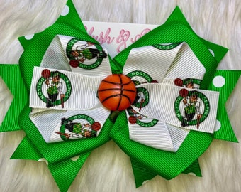 Over the Top Basketball Themed Hair Bow Celtics