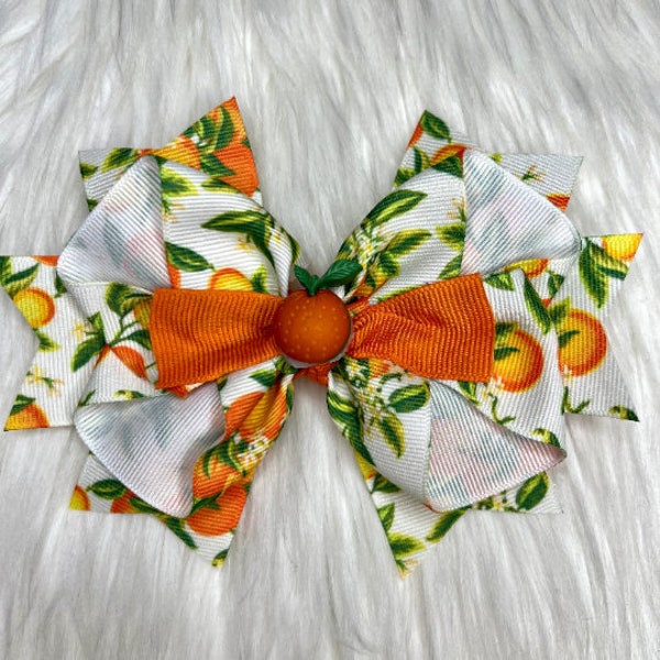 Over the Top Orange Blossom Print Summer Themed Hair Bow