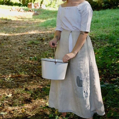 Early Primitive Striped Linen Work shops Skirt or Petticoat 26