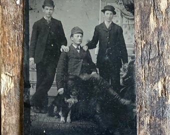 Tintype of Three Men and a Dog