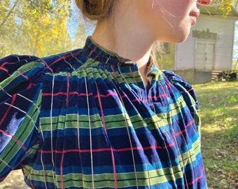 Victorian Plaid Velvet Bodice XS