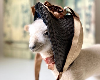 Victorian Child's Woven Straw Bonnet with Silk Ribbon