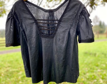 Antique Black Cotton Blouse Size M