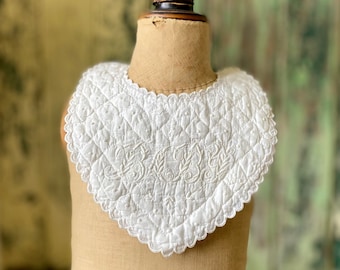 Antique Embroidered Quilted Baby Bib