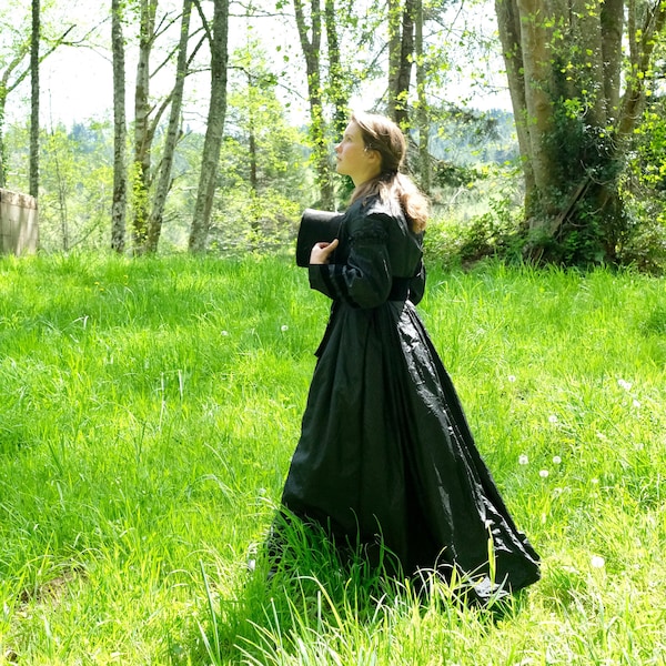 Antique 1860s Black Silk Mourning Gown