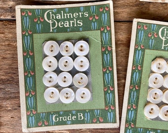 Chalmers Pearls Old Store Stock Button Cards 12 MOP Shirt Buttons