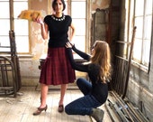 True Vintage Red and Black Plaid Wool Skirt 28" Waist