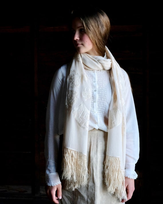 Antique Silk Chiffon Scarf Shawl