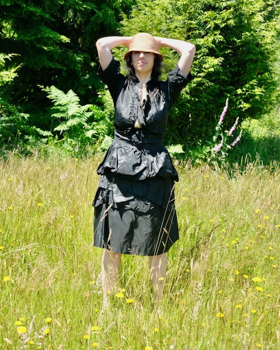 1920s Black Silk Taffeta Dress Size Small - image 2
