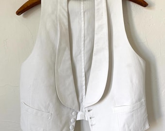 Vintage White Cotton Pique Shawl Collar Waistcoat S