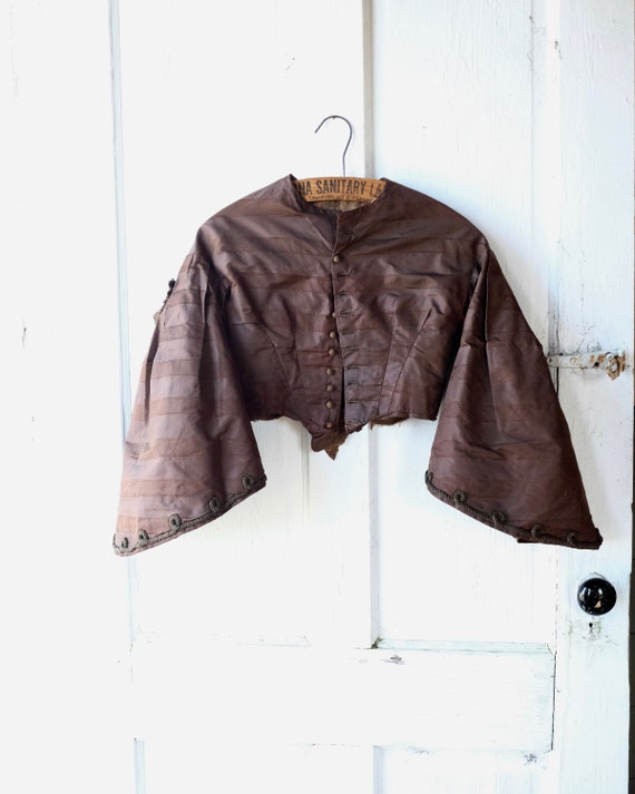 1850s Pagoda Sleeve Brown Silk Bodice XS - image 1