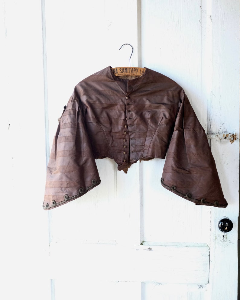 1850s Pagoda Sleeve Brown Silk Bodice XS image 1