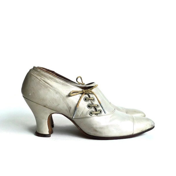 Reserved Listing for Ingrid  Antique Pale Grey Leather Corseted Victorian Shoes