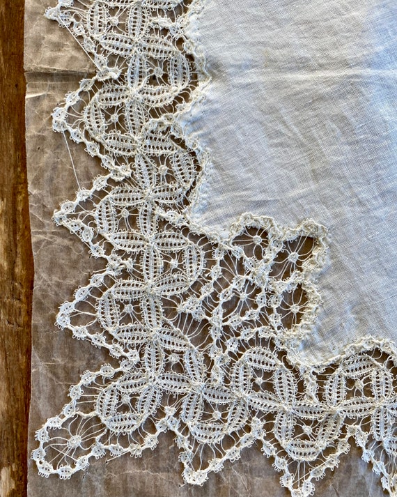 Antique Handmade Battenberg Lace Handkerchief - image 5