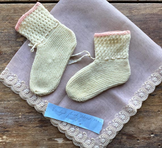 1862 Antique Hand Knit Baby's First Shoes