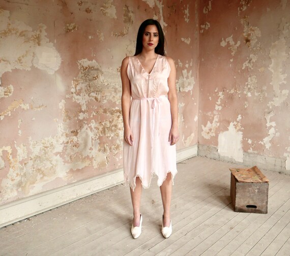1920s Pink Silk Flower Fairy Chemise Slip