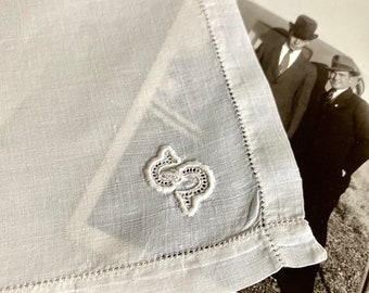 Vintage Men's Linen Monogram S Handkerchief