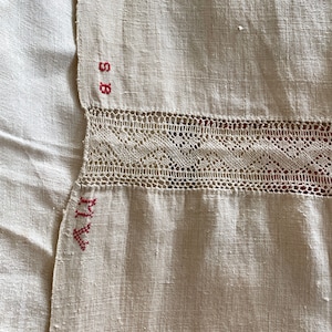 Early Linen Bed Sheet or Cover With Lace Insets