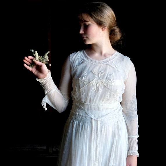 Edwardian Lace Netting Tea Dress 26" Waist